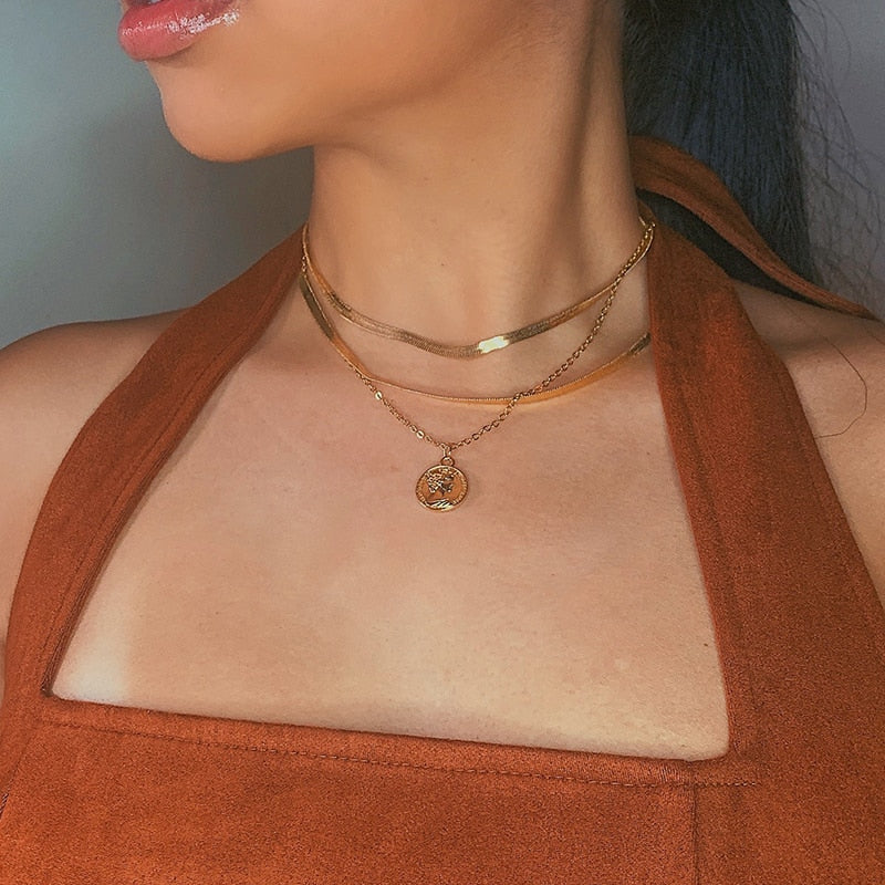 Trendy Multilayer Heart Snake Pendant Necklace