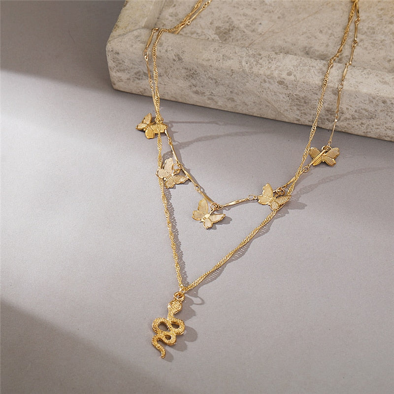 Trendy Multilayer Heart Snake Pendant Necklace