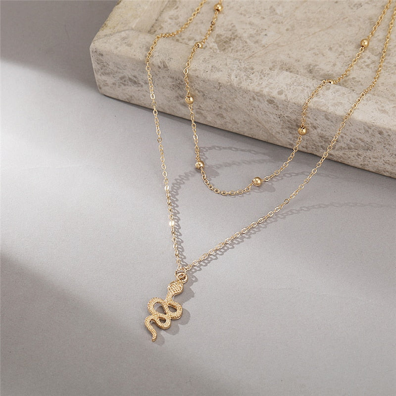 Trendy Multilayer Heart Snake Pendant Necklace