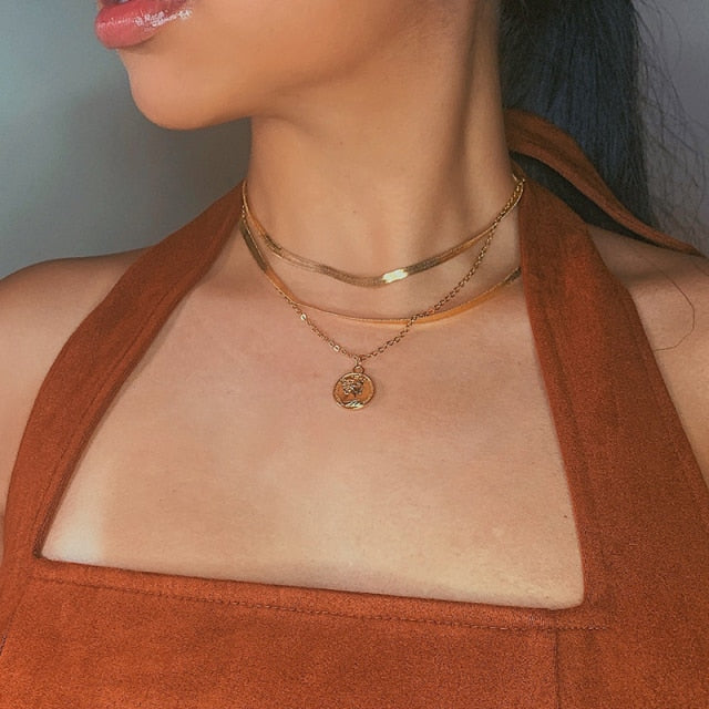 Trendy Multilayer Heart Snake Pendant Necklace