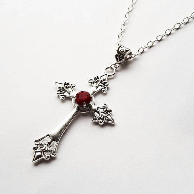 Large Detailed Cross Drill Pendant Jewel Necklace