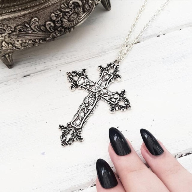 Large Detailed Cross Drill Pendant Jewel Necklace