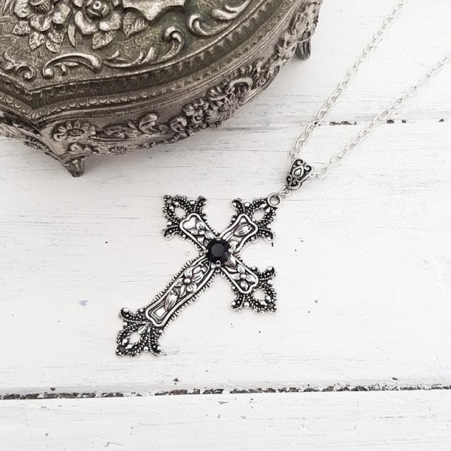 Large Detailed Cross Drill Pendant Jewel Necklace