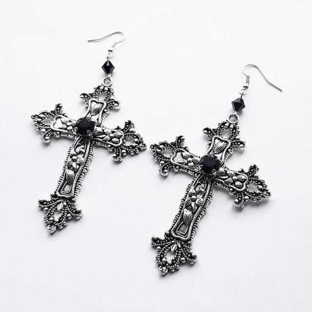 Large Detailed Cross Drill Pendant Jewel Necklace