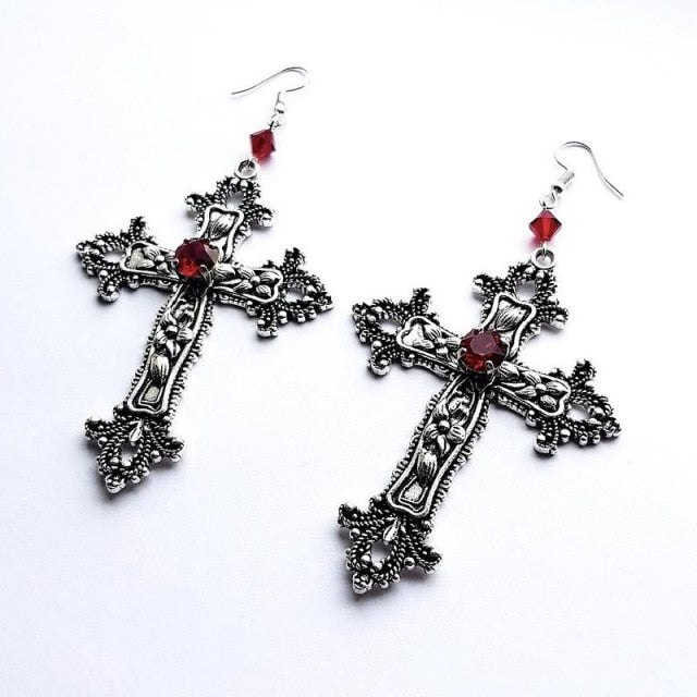 Large Detailed Cross Drill Pendant Jewel Necklace