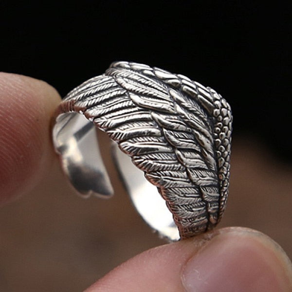 Vintage Angel Wings for Men Silver Plated Steam Punk Finger Rings