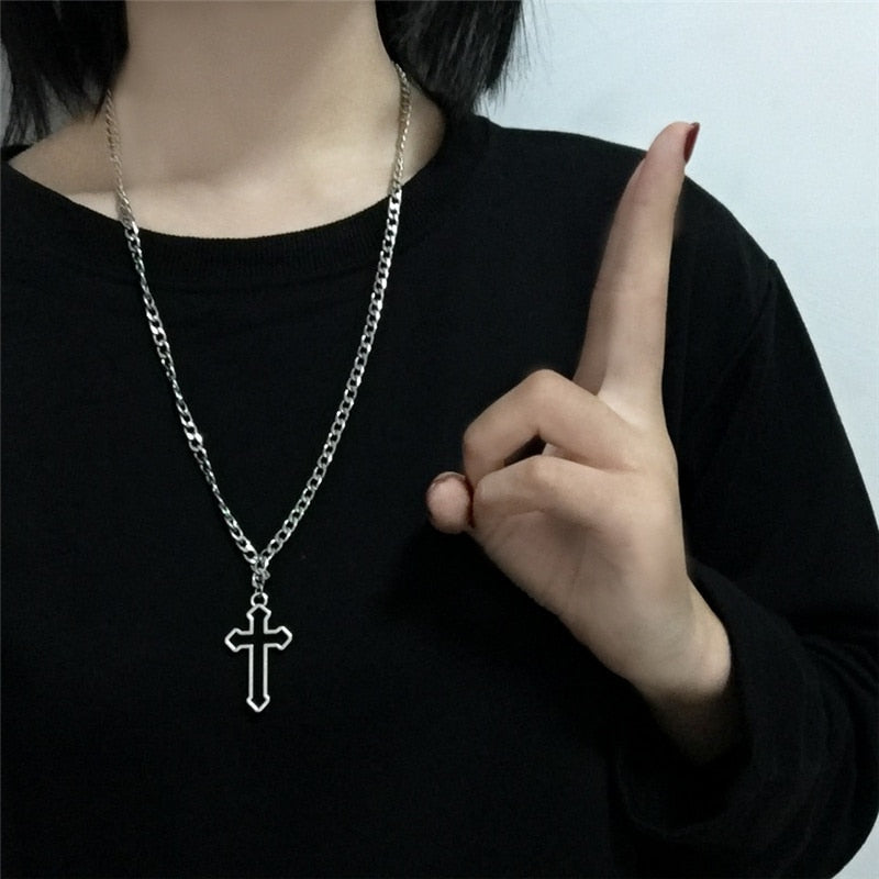 Vintage Gothic Hollow Cross Pendant Necklace
