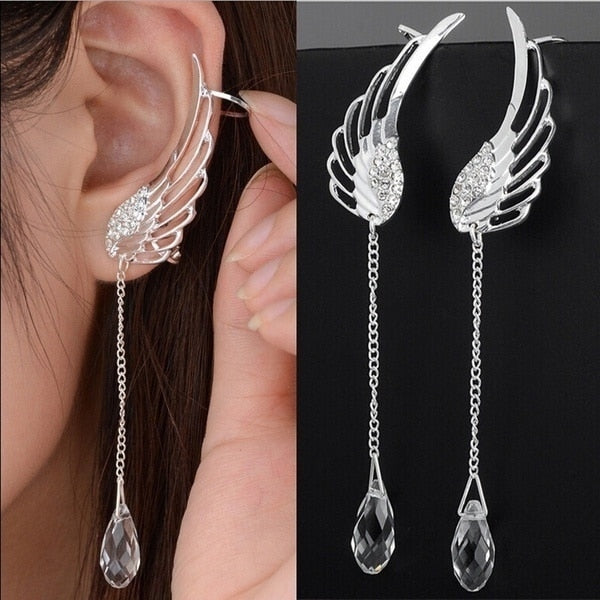 Pendientes colgantes de cristal con diseño de alas de ángel