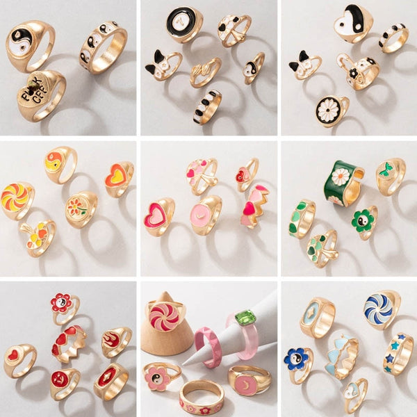 Anillos de lujo con nubes y esmalte acrílico de resina con flores alienígenas