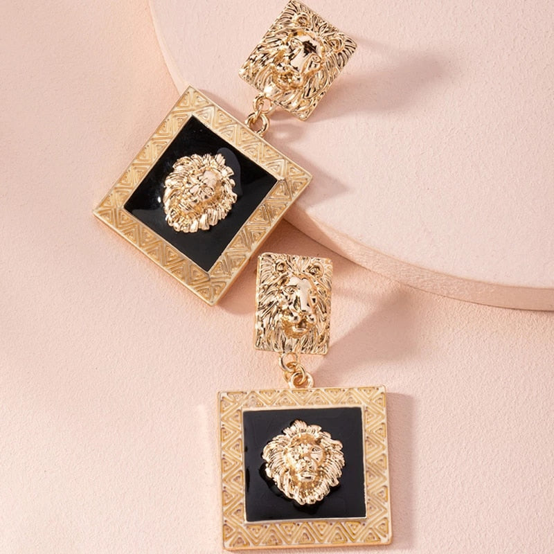 Trendy Lion Head Dangle Earring Metal Big Dangle Drop Earring