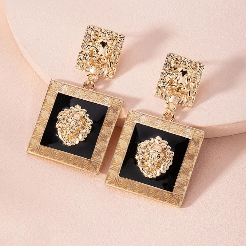 Trendy Lion Head Dangle Earring Metal Big Dangle Drop Earring