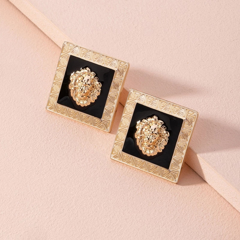 Trendy Lion Head Dangle Earring Metal Big Dangle Drop Earring
