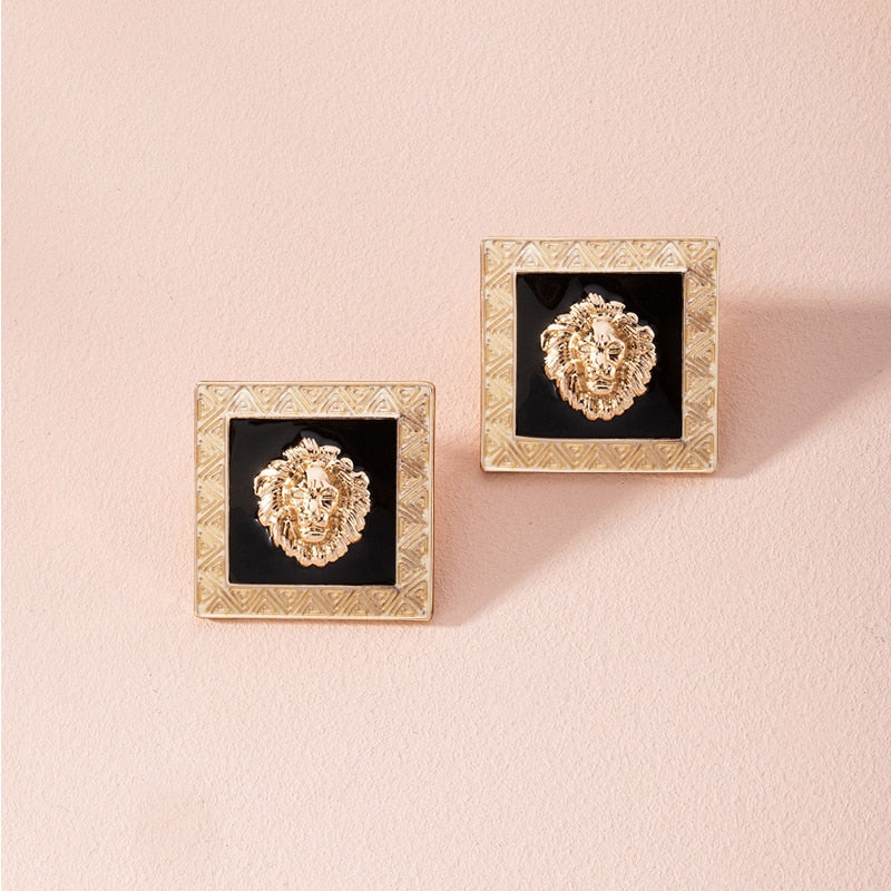Trendy Lion Head Dangle Earring Metal Big Dangle Drop Earring