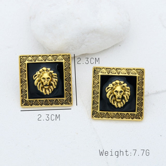 Trendy Lion Head Dangle Earring Metal Big Dangle Drop Earring