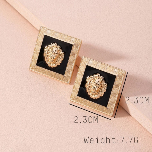 Trendy Lion Head Dangle Earring Metal Big Dangle Drop Earring