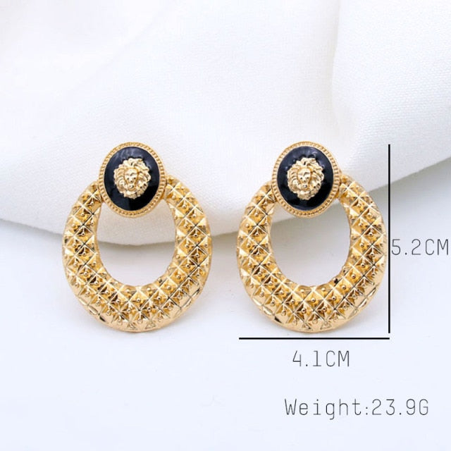 Trendy Lion Head Dangle Earring Metal Big Dangle Drop Earring