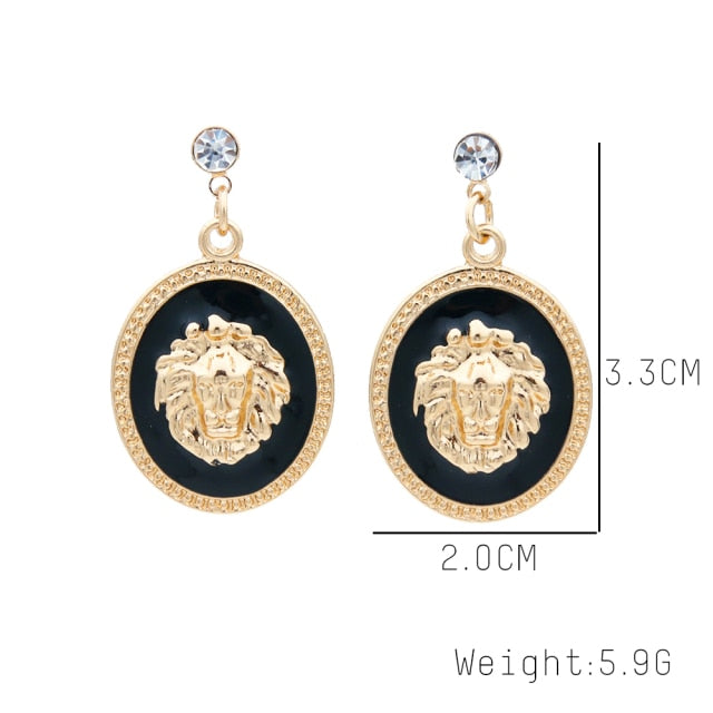 Trendy Lion Head Dangle Earring Metal Big Dangle Drop Earring