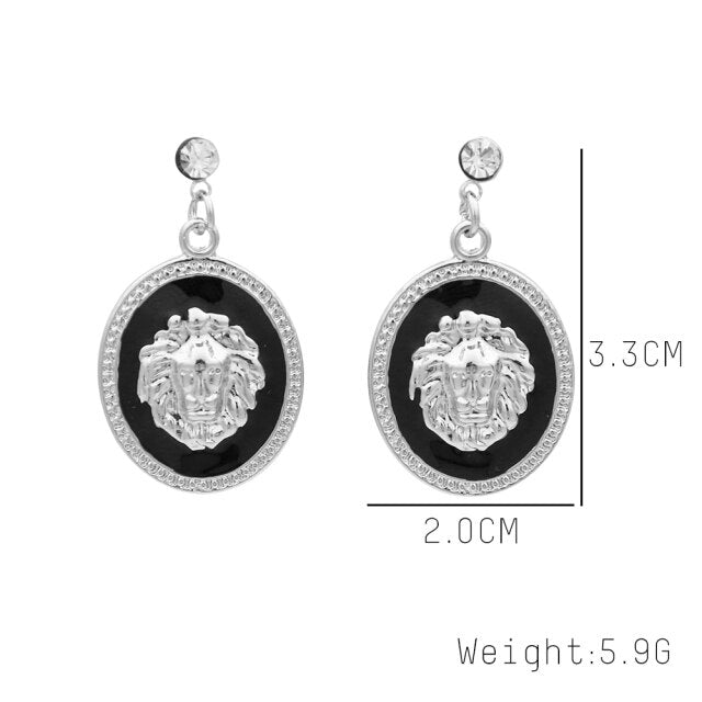Trendy Lion Head Dangle Earring Metal Big Dangle Drop Earring