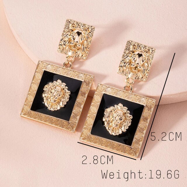 Trendy Lion Head Dangle Earring Metal Big Dangle Drop Earring