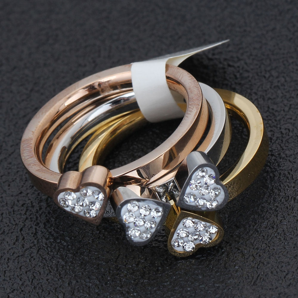 316L Stainless Steel Jewelry Unique 3in1 Heart Rings For Women