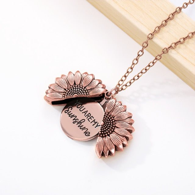 You Are My Sunshine Open Locket Sunflower Pendant
