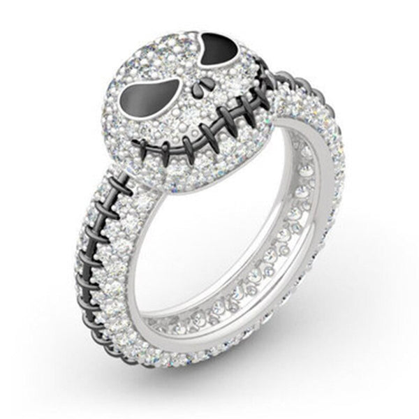 Anillos de circonita blanca brillante con diseño retro de calabaza y calavera de la muerte para Halloween.
