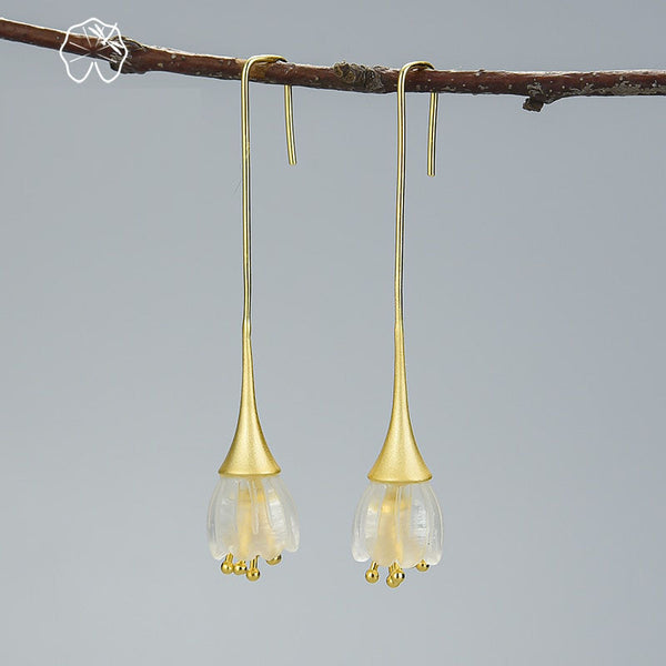 Pendientes colgantes de flor de lirio de los valles en plata de ley 925 para mujer.