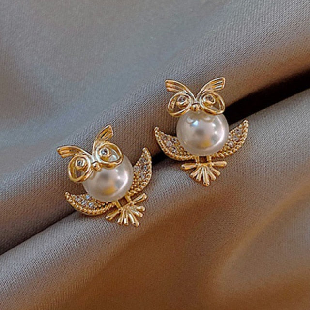 Cute Animal Stud Earrings For Women Cat Simulated Pearl Earring