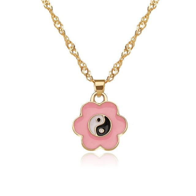 INS Style Colorful Yin Yang Mushroom Pendant Necklace