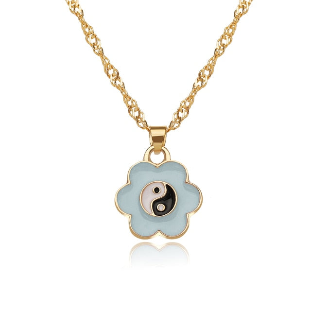 INS Style Colorful Yin Yang Mushroom Pendant Necklace