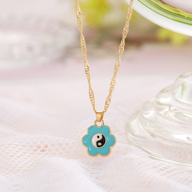 INS Style Colorful Yin Yang Mushroom Pendant Necklace