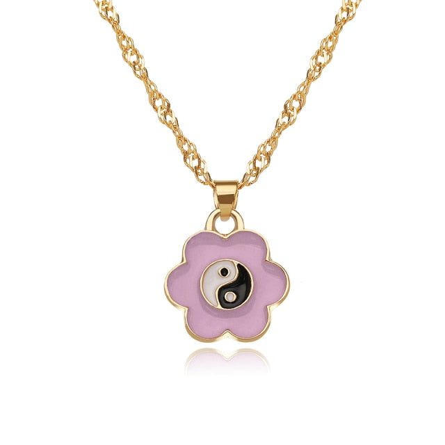 INS Style Colorful Yin Yang Mushroom Pendant Necklace