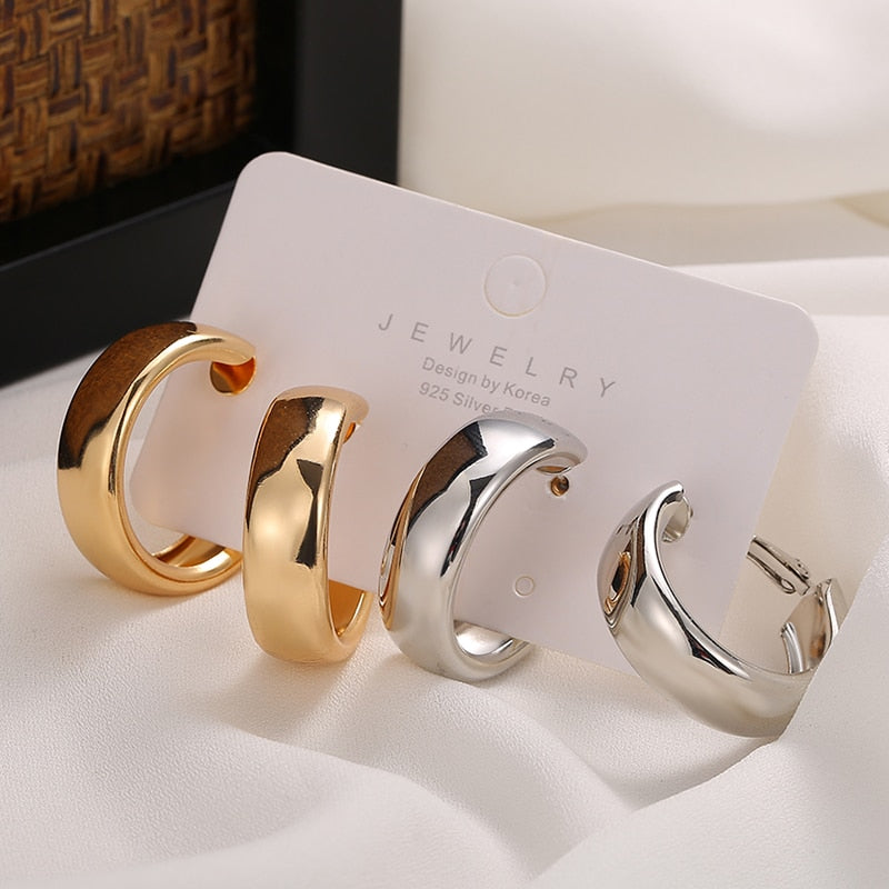 Trendy Simple Silver Color Hoop Earrings