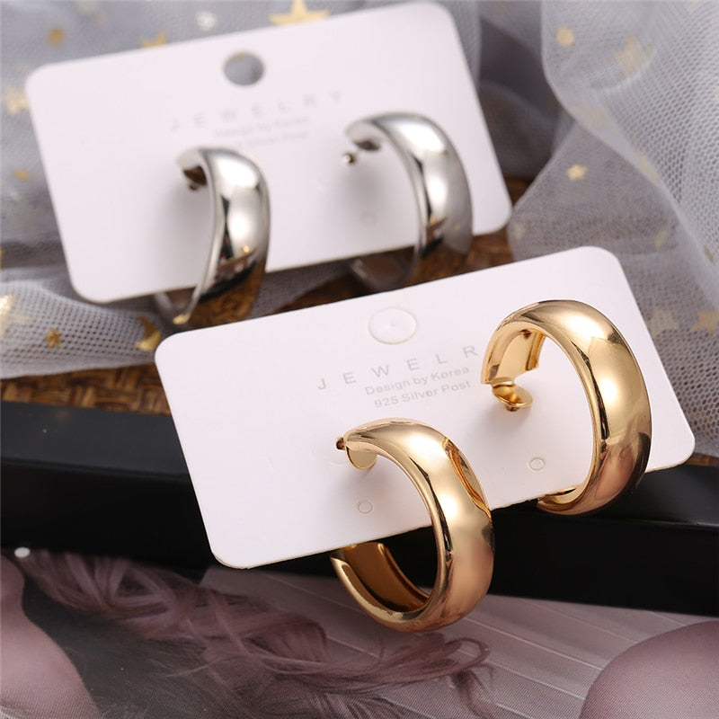 Trendy Simple Silver Color Hoop Earrings