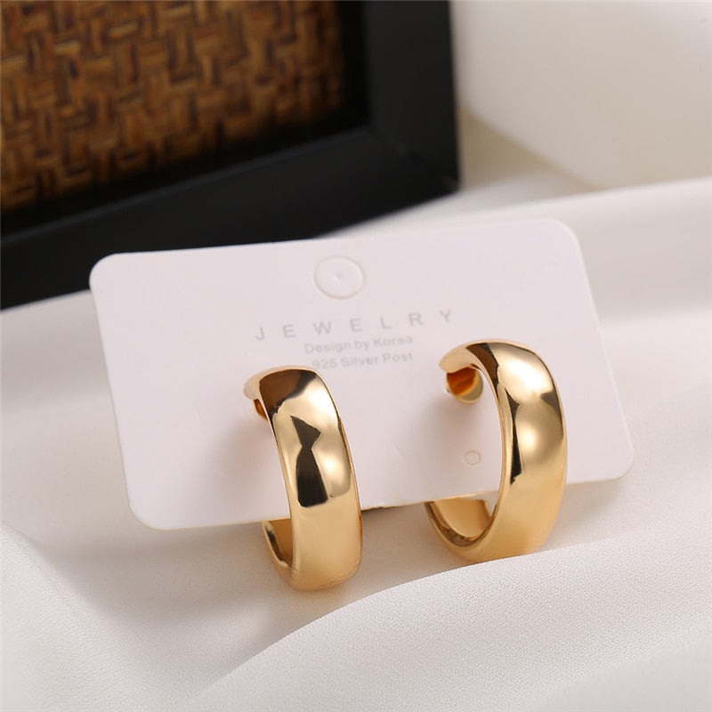 Trendy Simple Silver Color Hoop Earrings