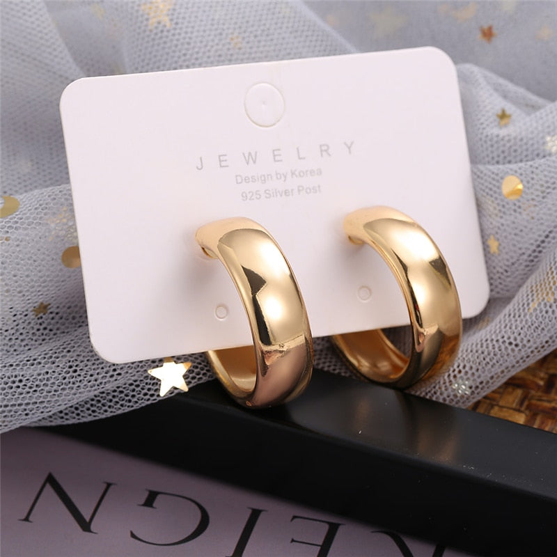 Trendy Simple Silver Color Hoop Earrings