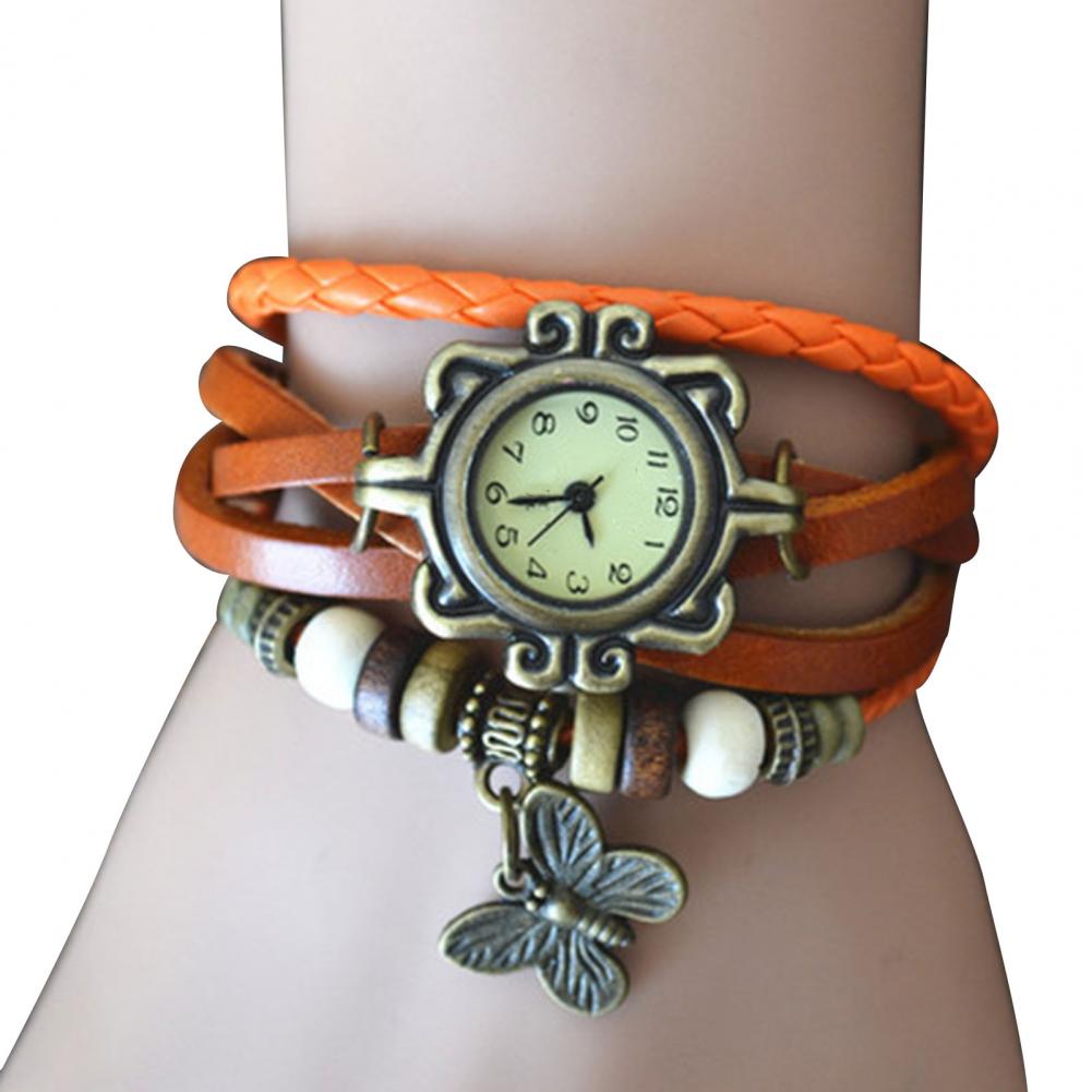 Women Genuine Leather Vintage Quartz Dress Watch Bracelet