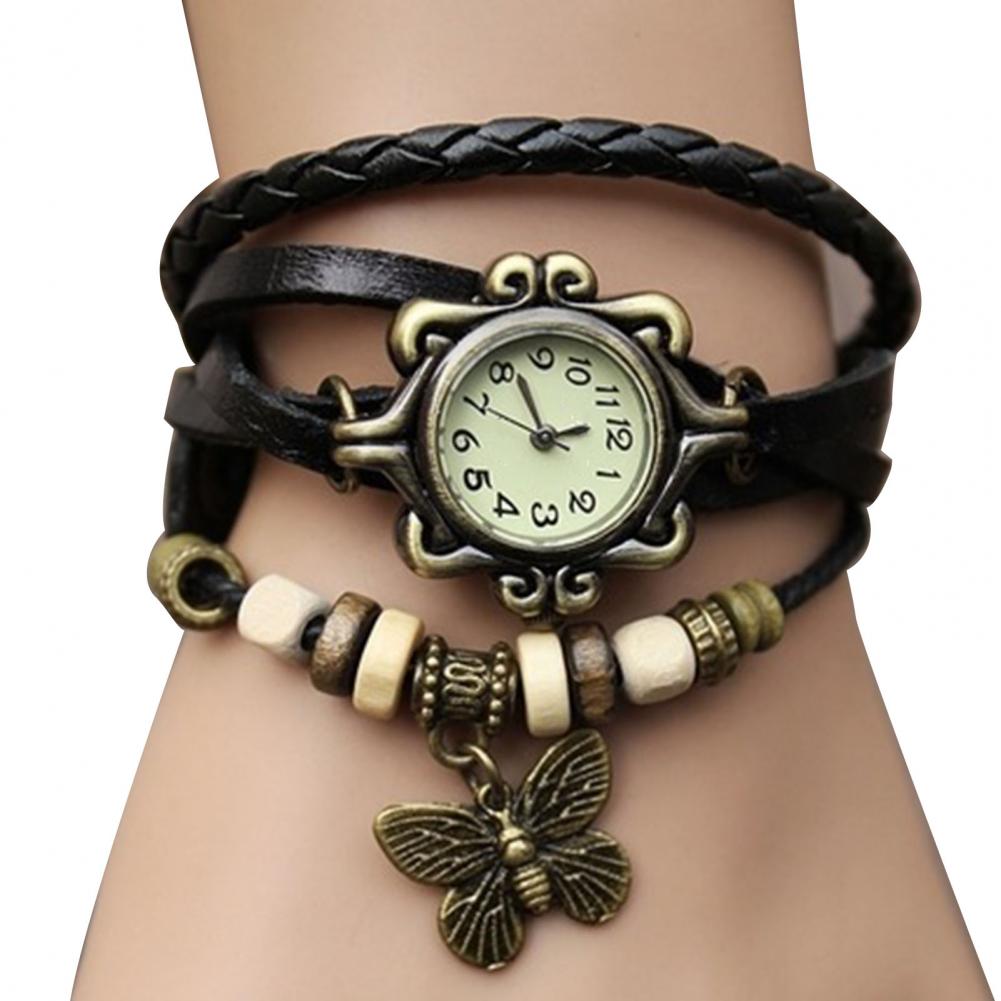 Women Genuine Leather Vintage Quartz Dress Watch Bracelet