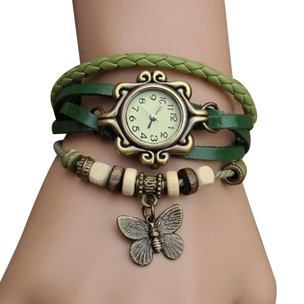 Women Genuine Leather Vintage Quartz Dress Watch Bracelet