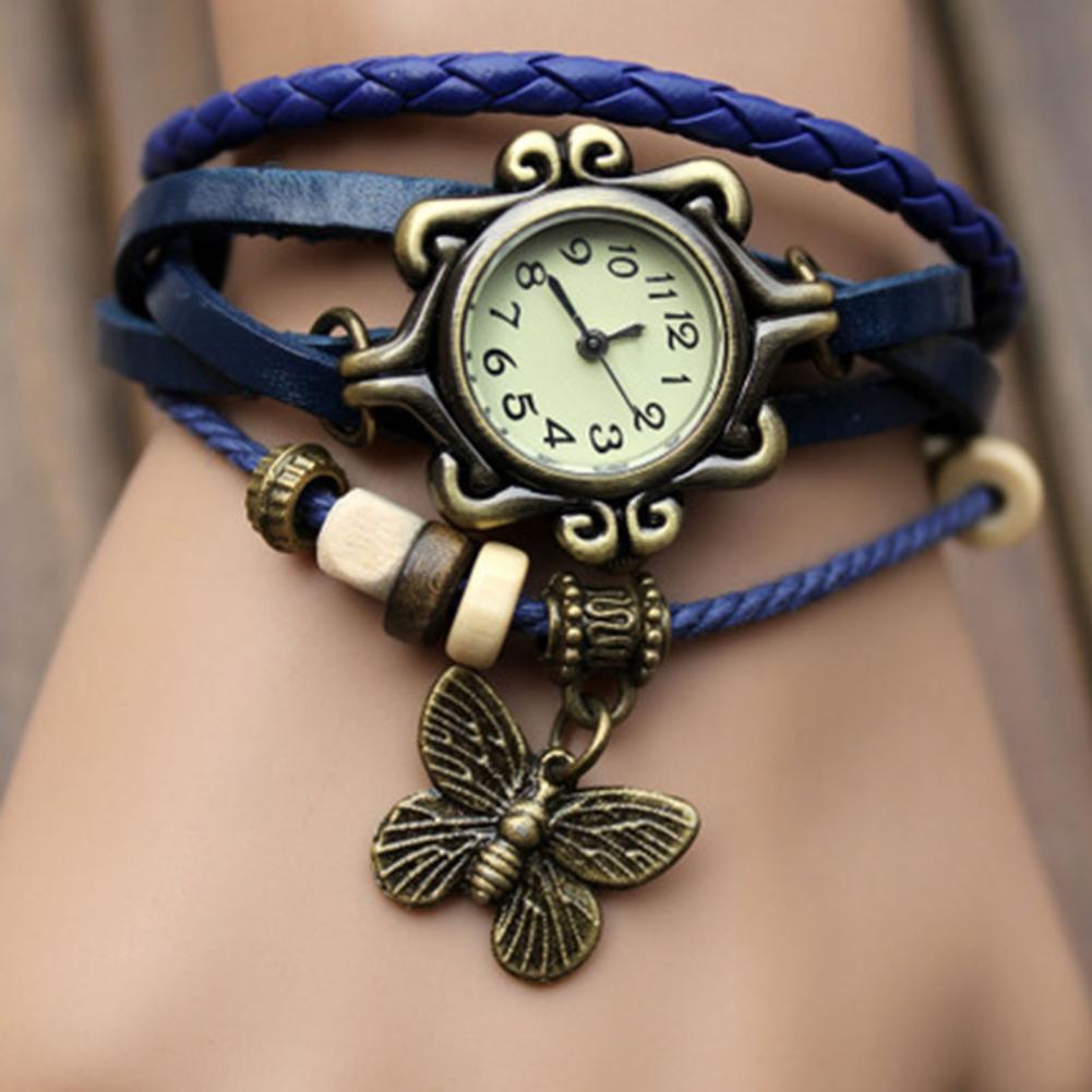 Women Genuine Leather Vintage Quartz Dress Watch Bracelet