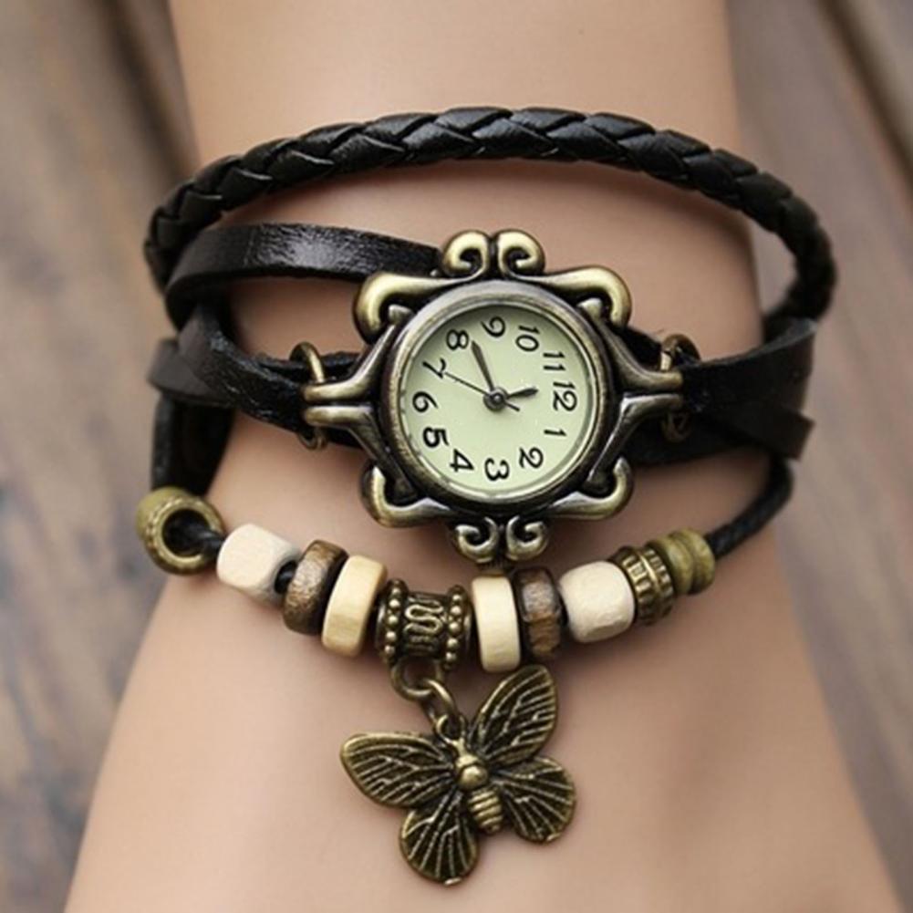 Women Genuine Leather Vintage Quartz Dress Watch Bracelet