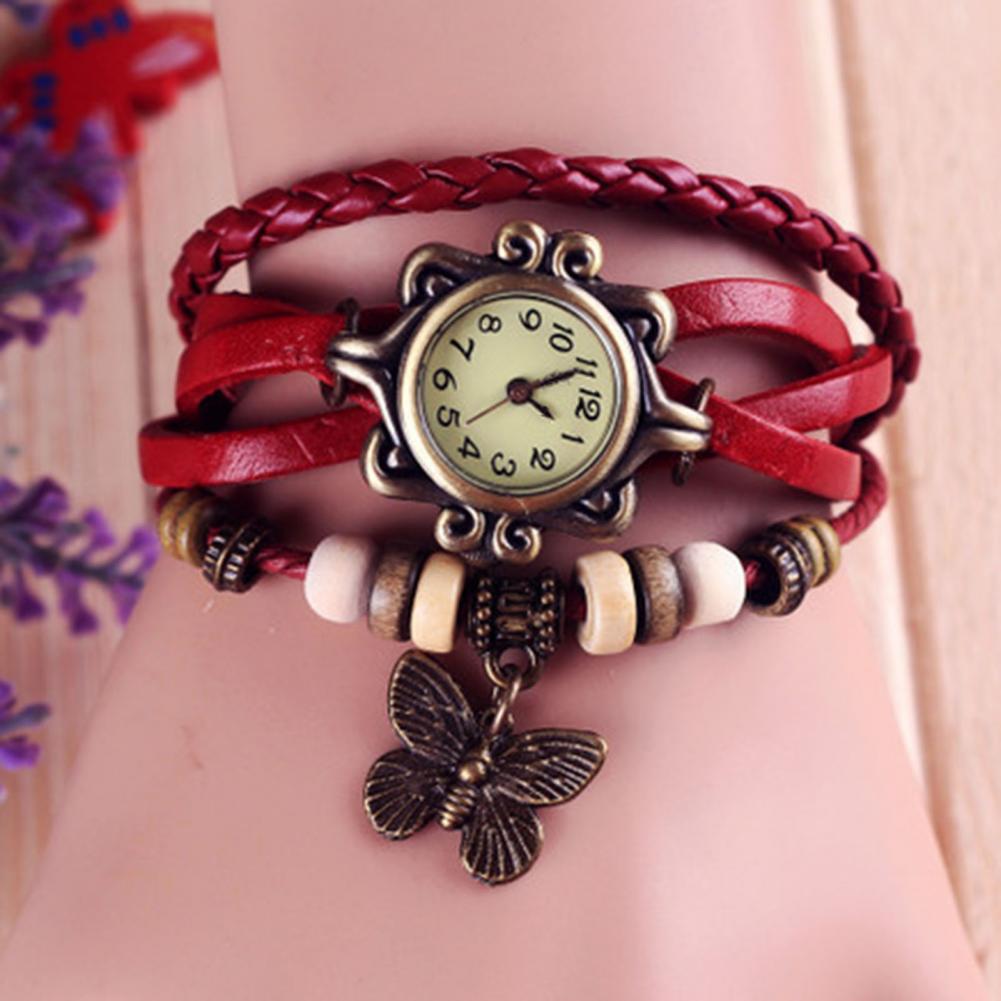 Women Genuine Leather Vintage Quartz Dress Watch Bracelet