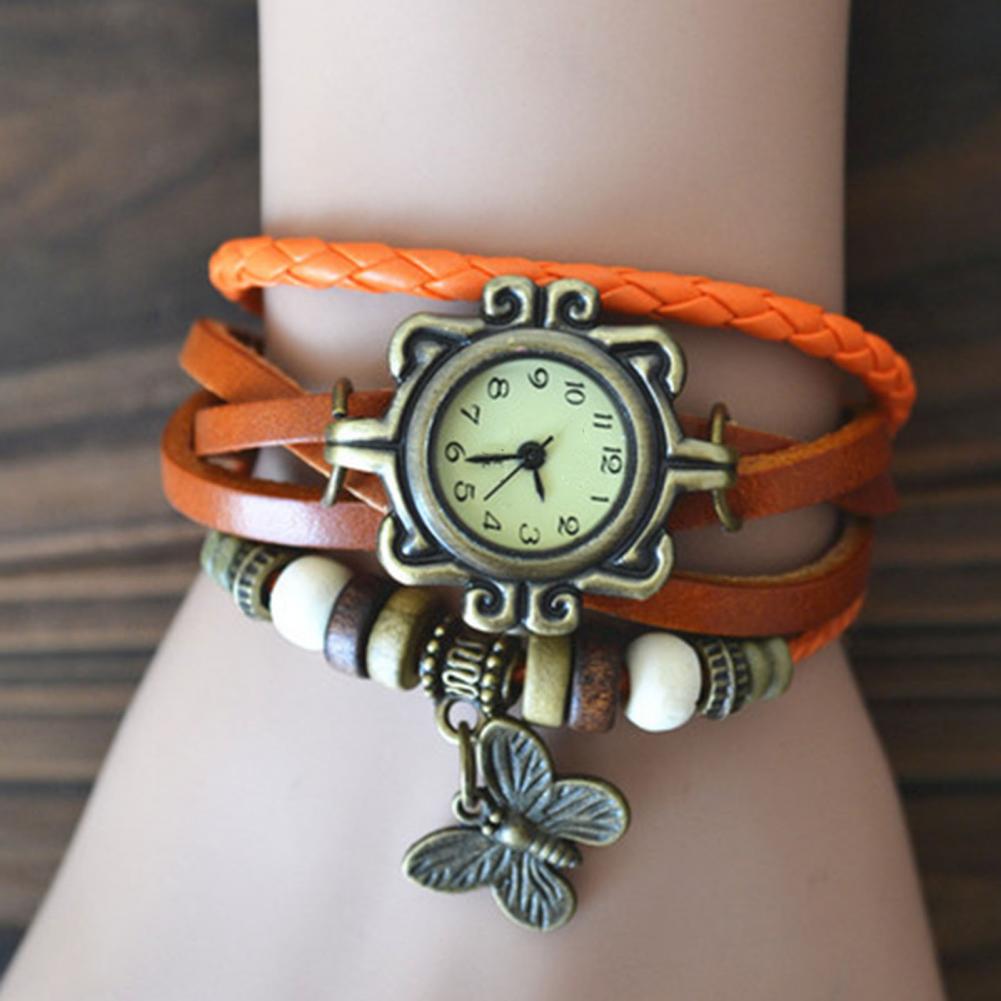 Women Genuine Leather Vintage Quartz Dress Watch Bracelet