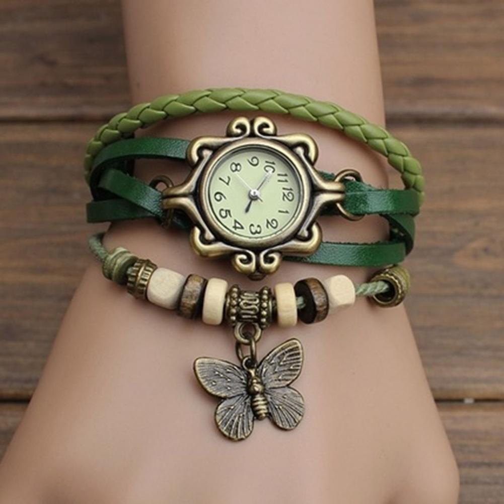 Women Genuine Leather Vintage Quartz Dress Watch Bracelet