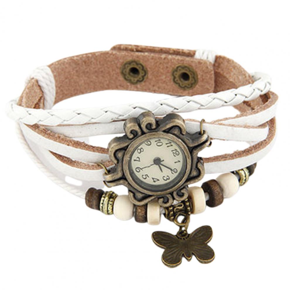 Women Genuine Leather Vintage Quartz Dress Watch Bracelet
