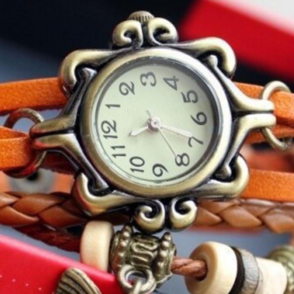Women Genuine Leather Vintage Quartz Dress Watch Bracelet