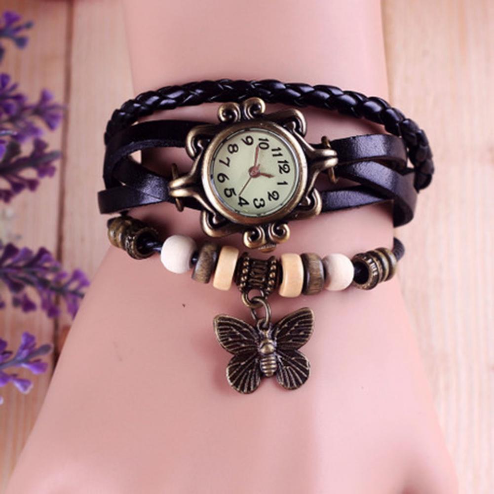 Women Genuine Leather Vintage Quartz Dress Watch Bracelet