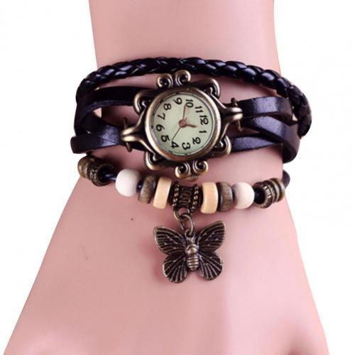 Women Genuine Leather Vintage Quartz Dress Watch Bracelet