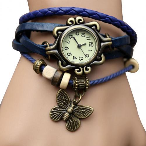 Women Genuine Leather Vintage Quartz Dress Watch Bracelet