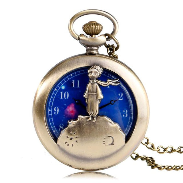 The Little Prince Movie Planet Blue Bronze Vintage Quartz Pocket Watch